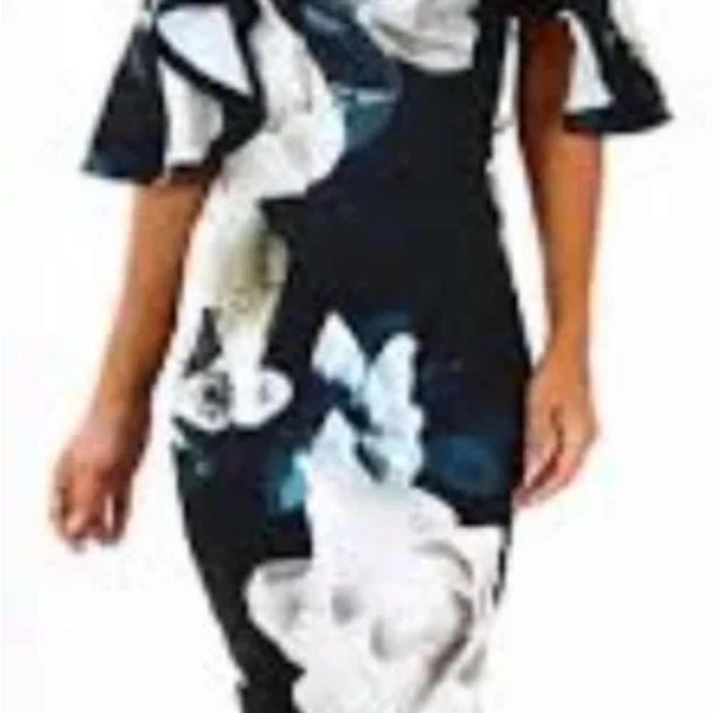 YOINS Blue Sheath Dress with Cold Shoulder Flutter Sleeves